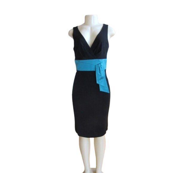 Kay Unger Black & Teal Polyester Rayon Silk Formal Evening Dress Size 8 - Picture 1 of 7